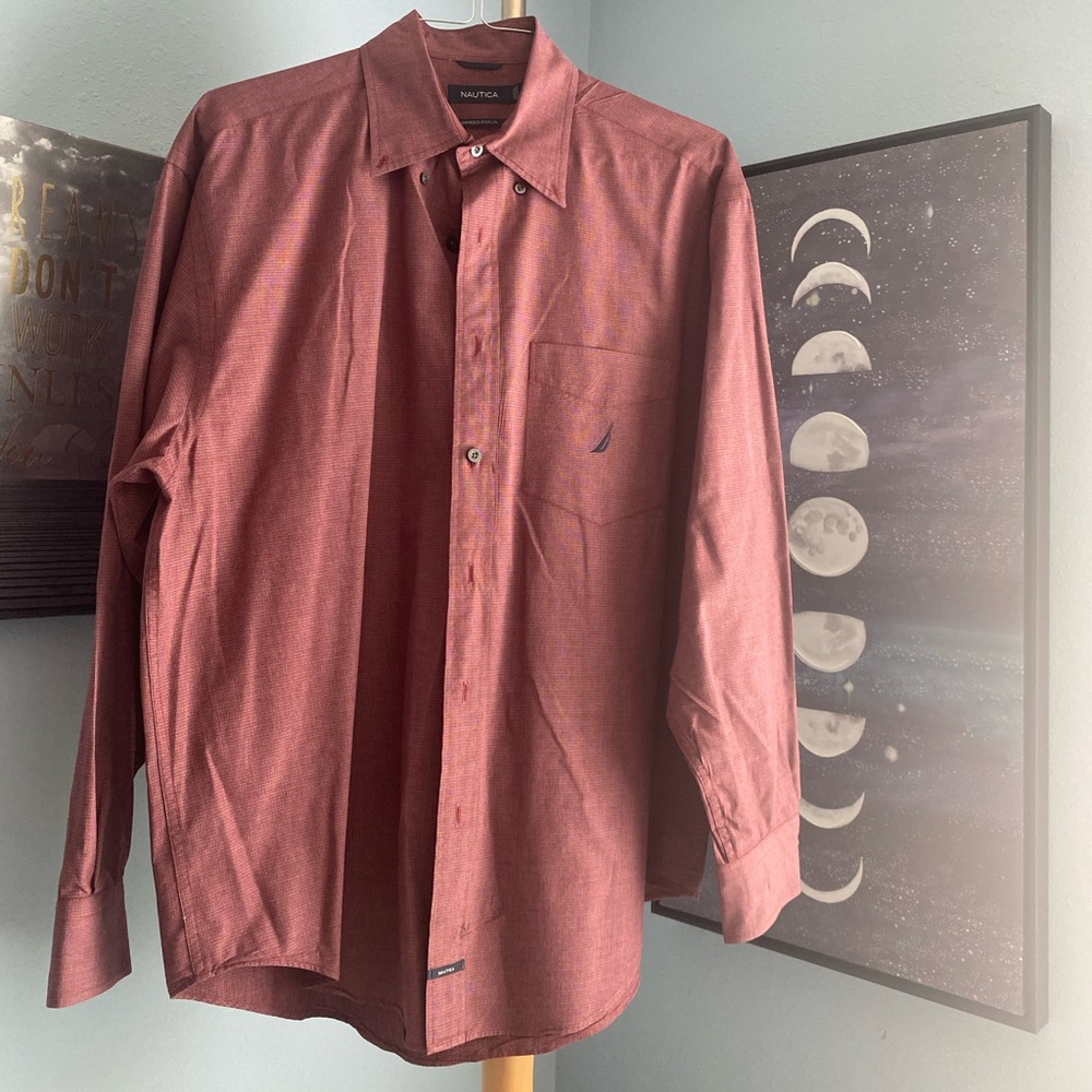 Nautica red button down shirt size L